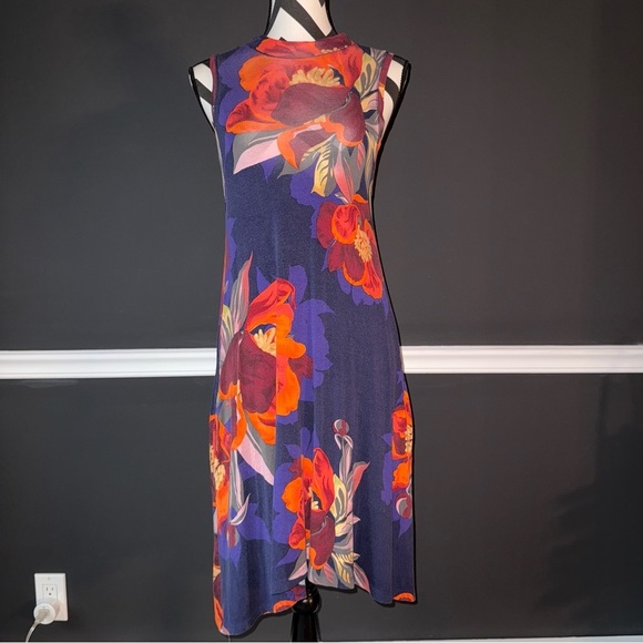 MAEVE BY ANTHROPOLOGIE Tilt Floral Swing Dress Blue Orange XS - Picture 2 of 5